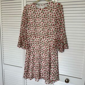Donna Morgan Rose Print A-Line Dress - White with Red and Green